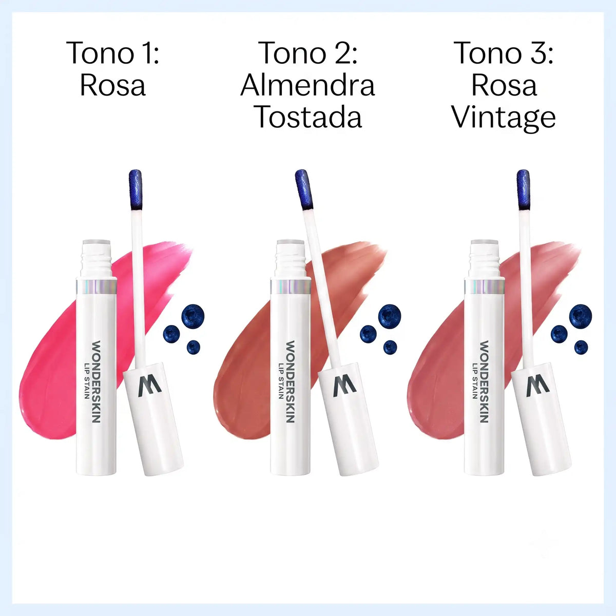 Wonderskin Lip Stain: Color Intenso Todo el Día Sin Retoques 3 OPCIONES DE COLORES