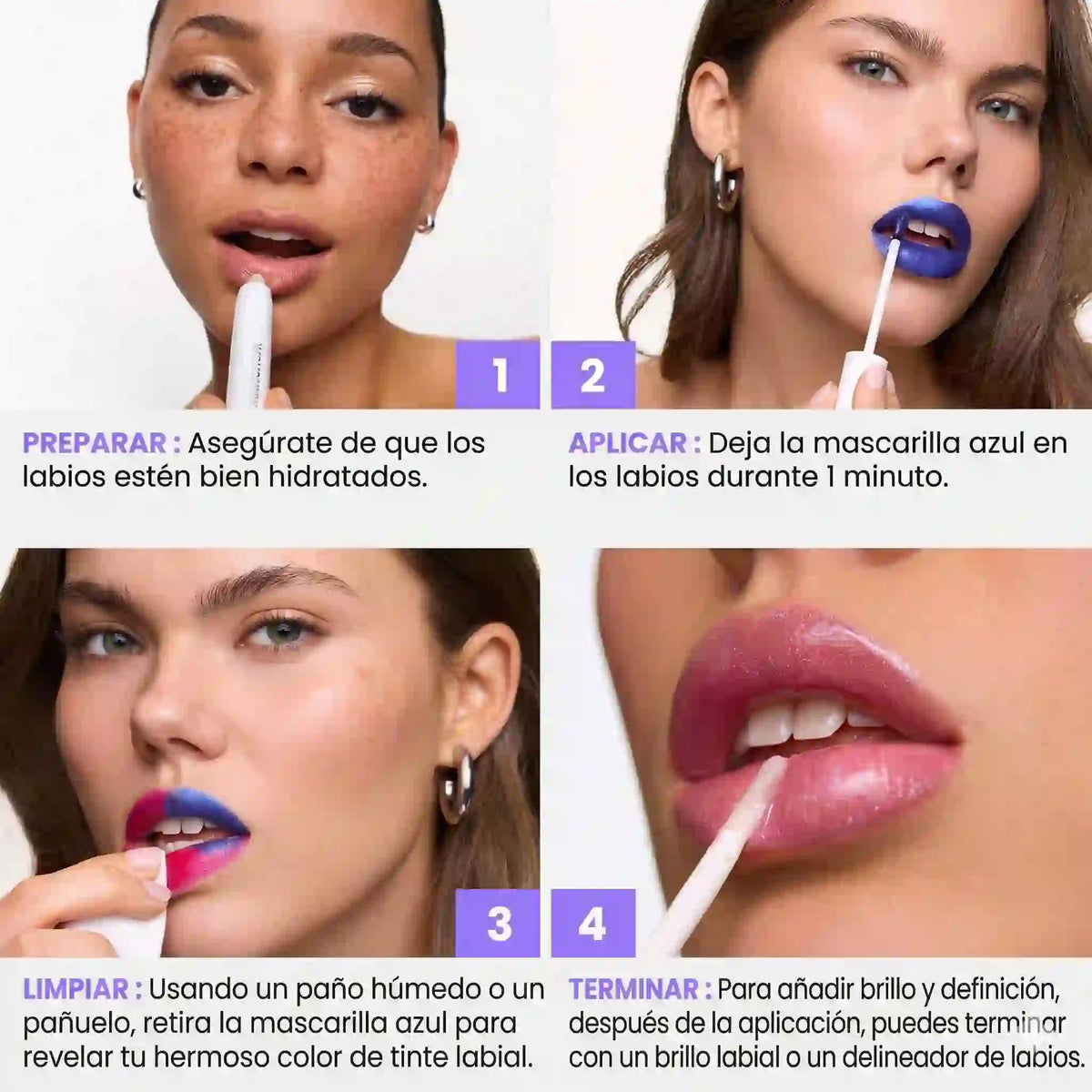 Wonderskin Lip Stain: Color Intenso Todo el Día Sin Retoques 3 OPCIONES DE COLORES