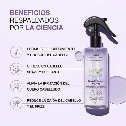 Spray Romero y Agua de Arroz 200ml — Reduce Caída y Favorece Crecimiento Natural del Cabello