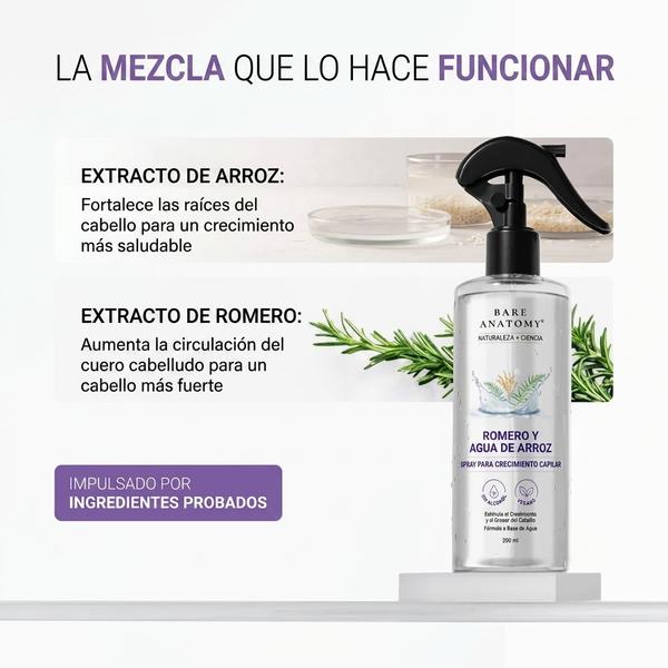 Spray Romero y Agua de Arroz 200ml — Reduce Caída y Favorece Crecimiento Natural del Cabello