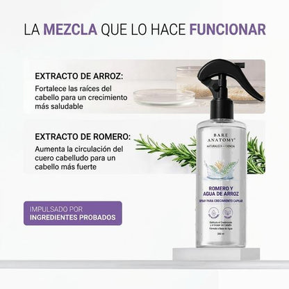 Spray Romero y Agua de Arroz 200ml — Reduce Caída y Favorece Crecimiento Natural del Cabello