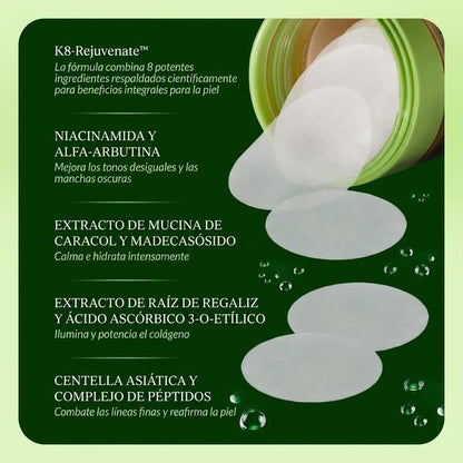 Almohadillas Tónicas JiYu K-Beauty 100u — Atenúa Manchas y Arrugas con Niacinamida + Mucina de Caracol