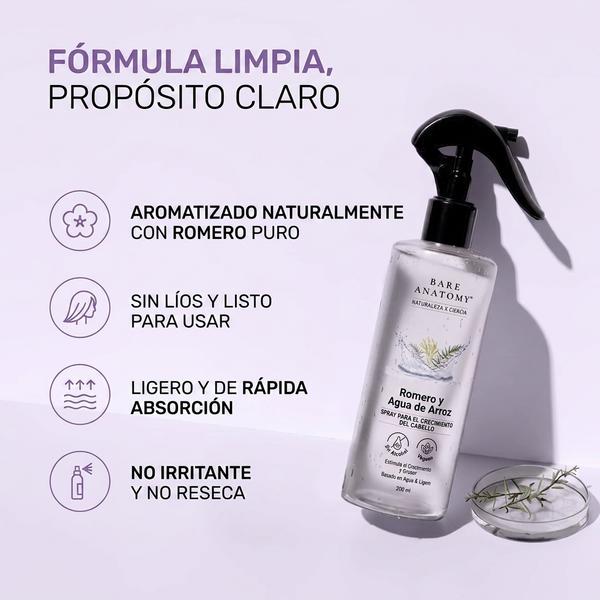 Spray Romero y Agua de Arroz 200ml — Reduce Caída y Favorece Crecimiento Natural del Cabello