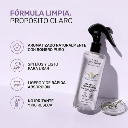 Spray Romero y Agua de Arroz 200ml — Reduce Caída y Favorece Crecimiento Natural del Cabello